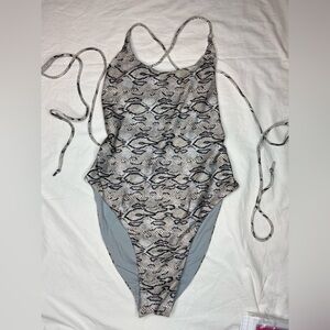 Meshki Snake-Print One-Piece Swimsuit in Gray and Black Size Small‎